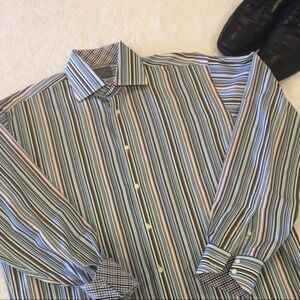 Thomas Dean Mens Woven Cotton Stripe Shirt